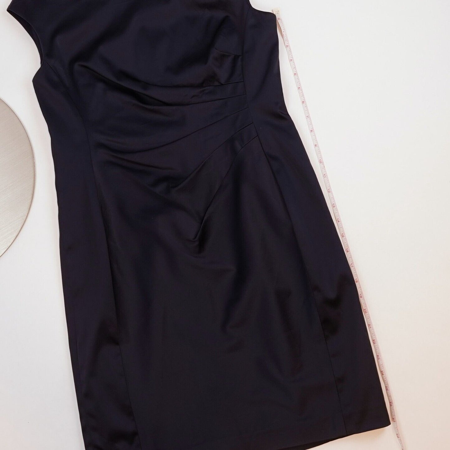 Ralph Lauren Navy Ruched Satin Sheath Dress - 12P