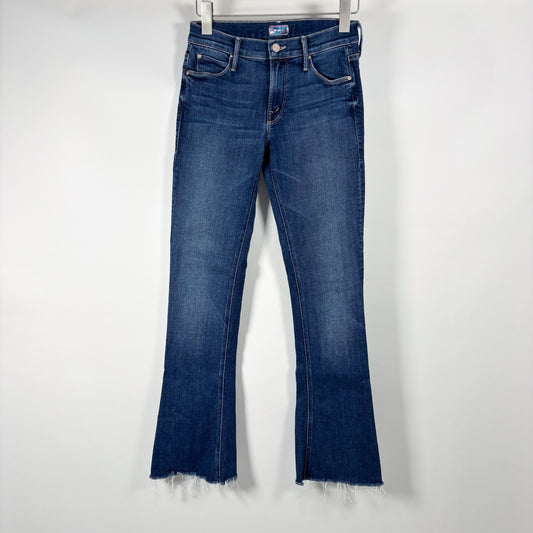 MOTHER The Runaway Fray Jeans Low-Mid Rise Slender Flare Medium/Dark Wash - 26
