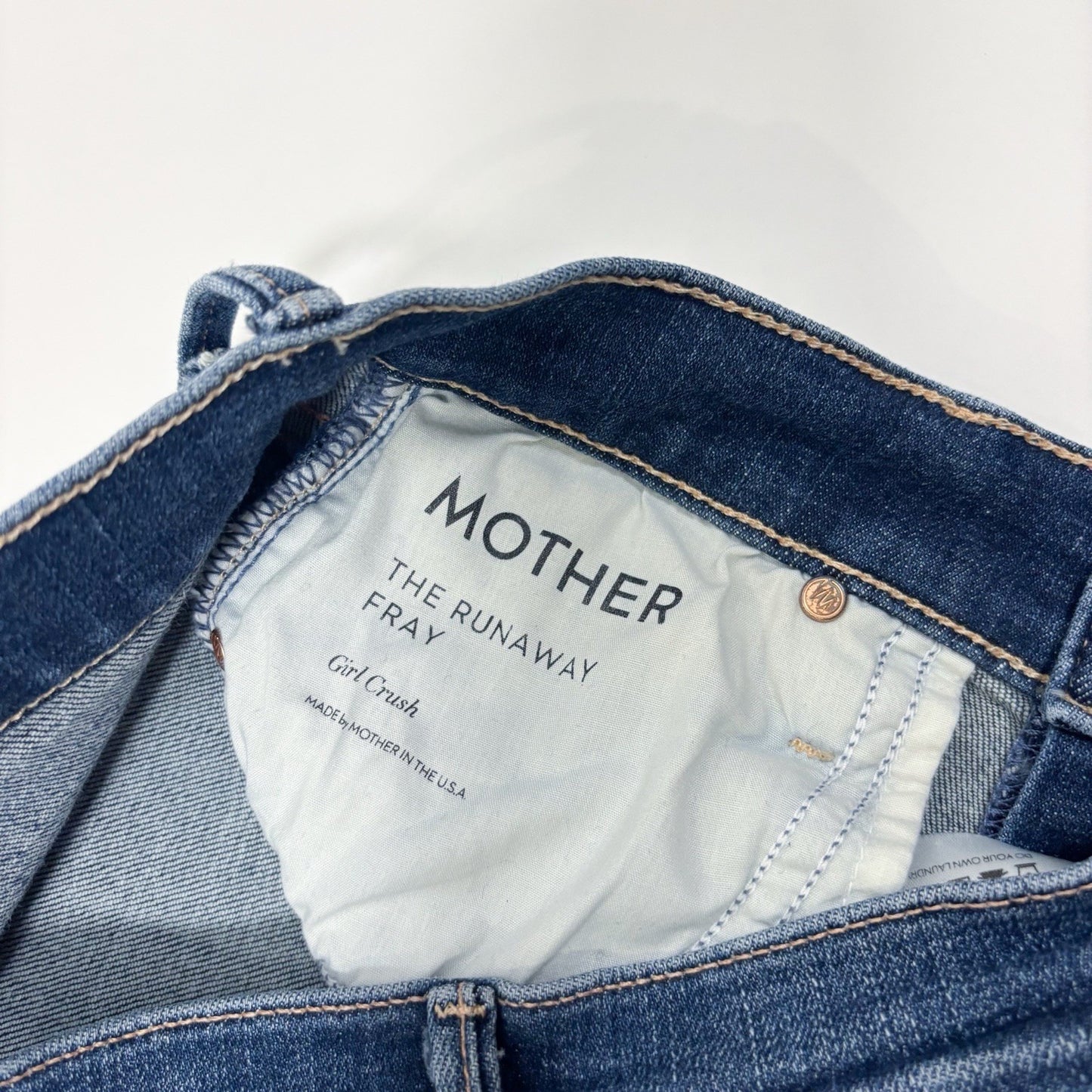 MOTHER The Runaway Fray Jeans Low-Mid Rise Slender Flare Medium/Dark Wash - 26