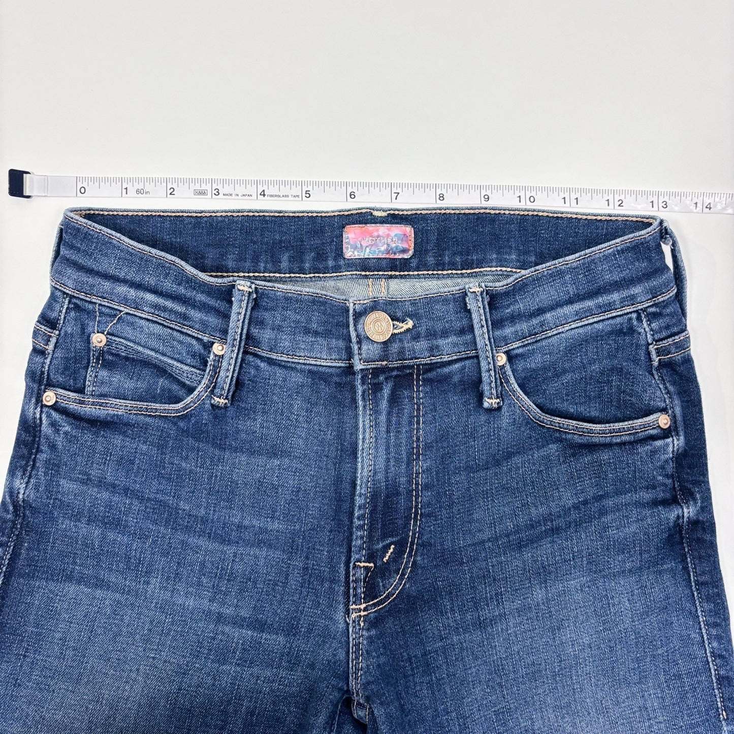 MOTHER The Runaway Fray Jeans Low-Mid Rise Slender Flare Medium/Dark Wash - 26