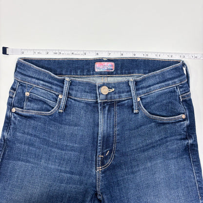 MOTHER The Runaway Fray Jeans Low-Mid Rise Slender Flare Medium/Dark Wash - 26
