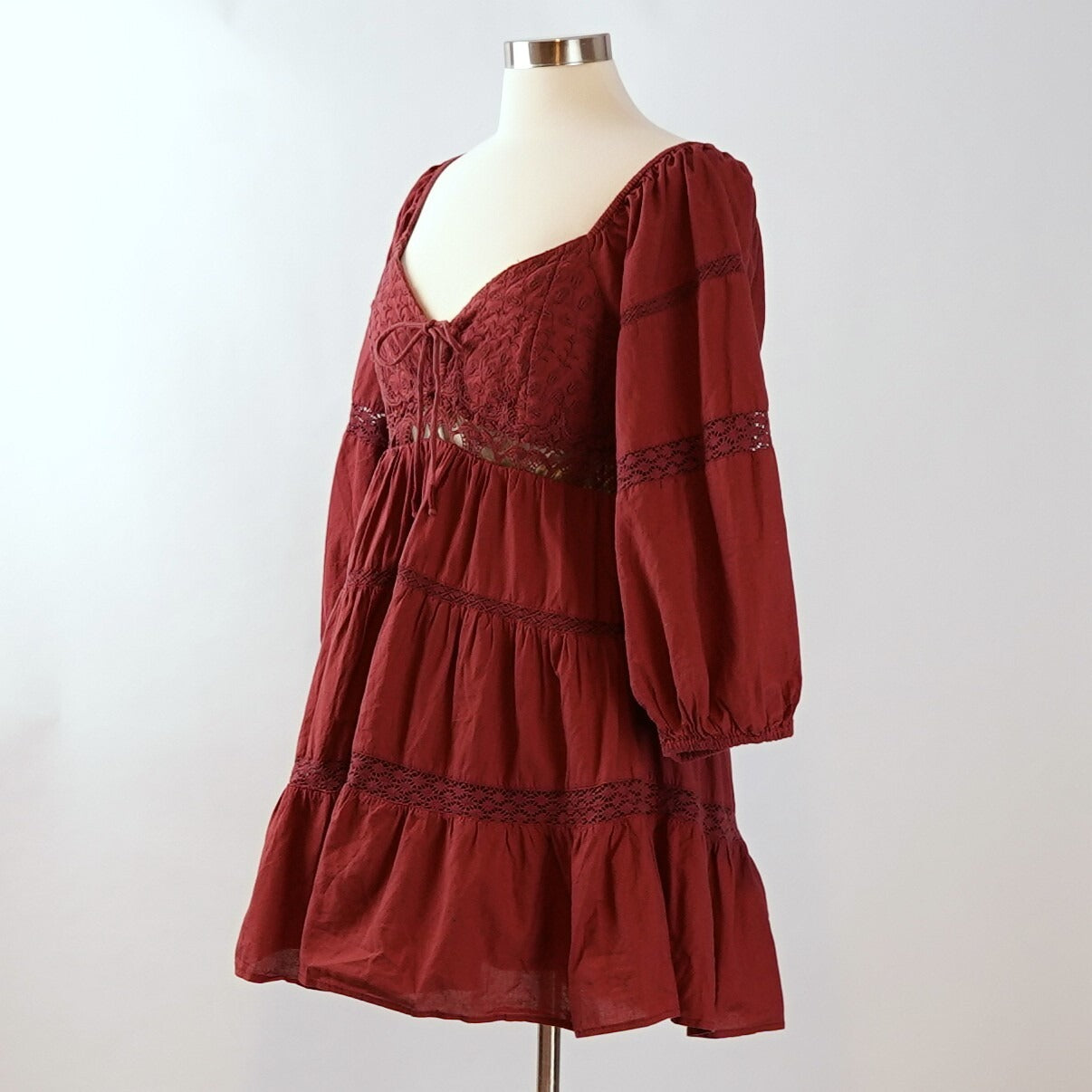 Free People All Mine Crochet Embroidered Mini Dress in Mulberry - M