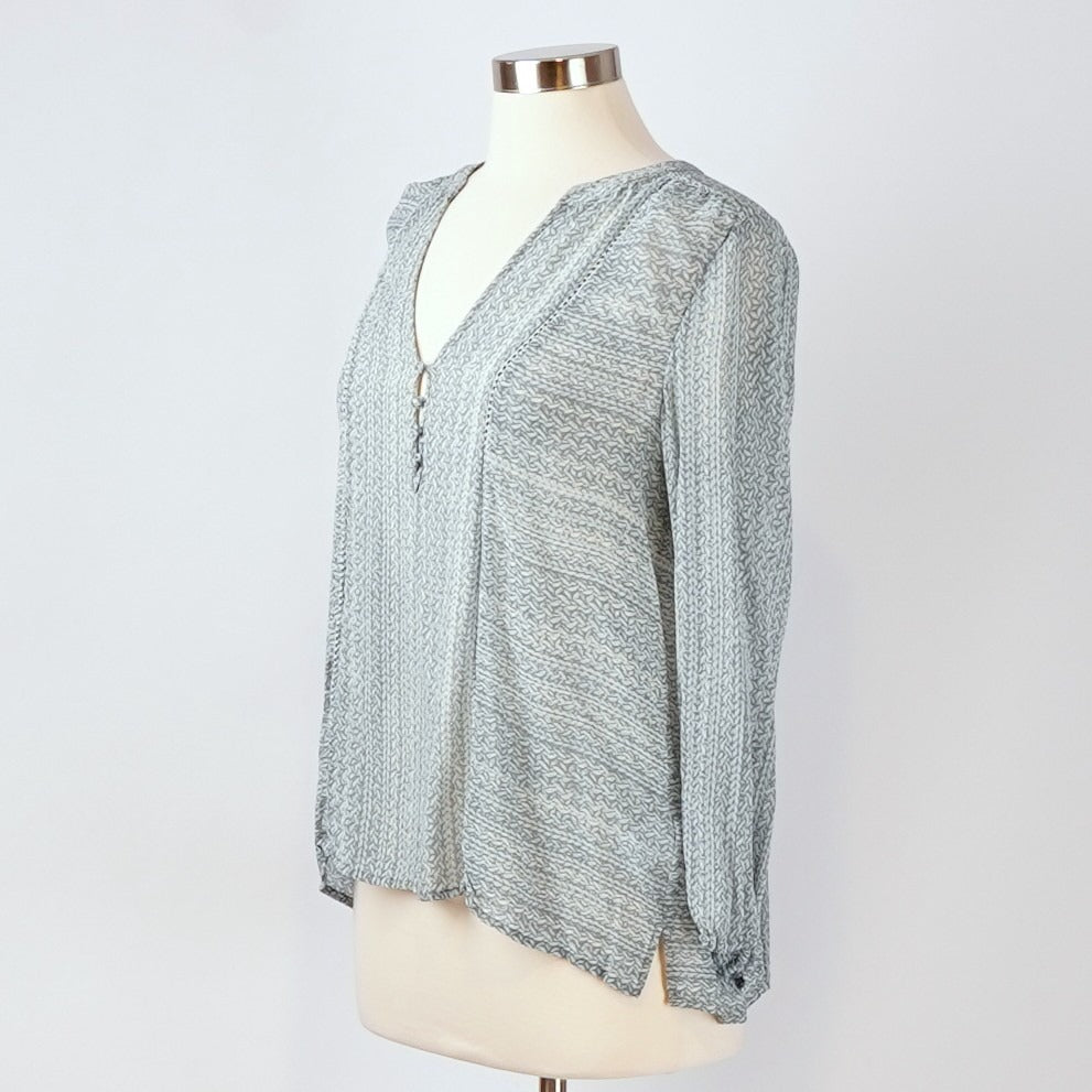 Joie Parmena Sheer Blue 100% Silk Long Sleeve Blouse - S