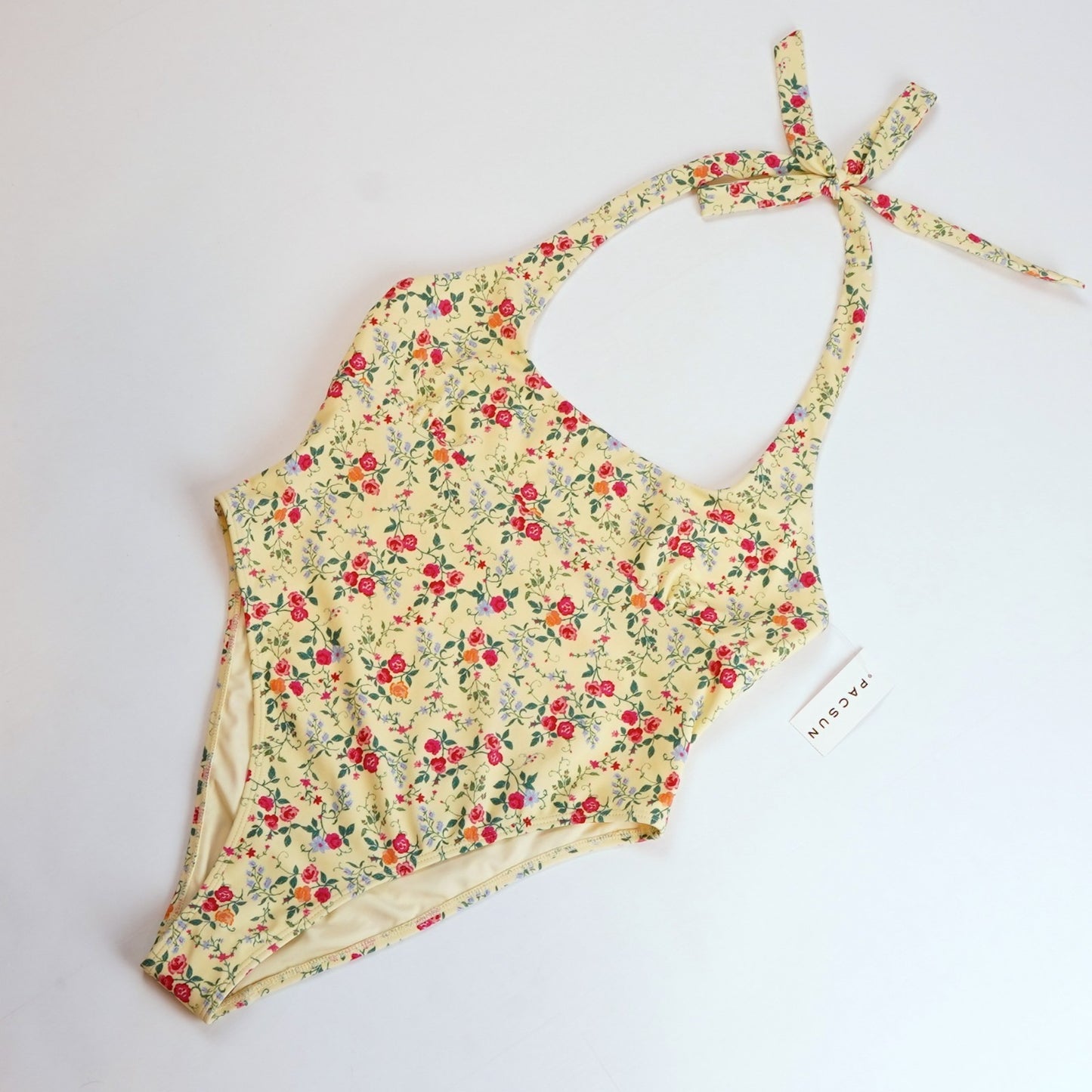 Amor y Besos Penelope Yellow Floral Halter One Piece Cheeky Swimsuit Pacsun - M