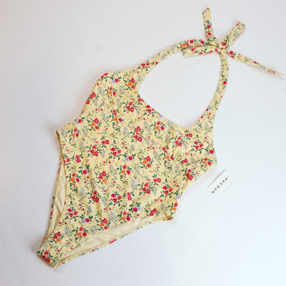Amor y Besos Penelope Yellow Floral Halter One Piece Cheeky Swimsuit Pacsun - M