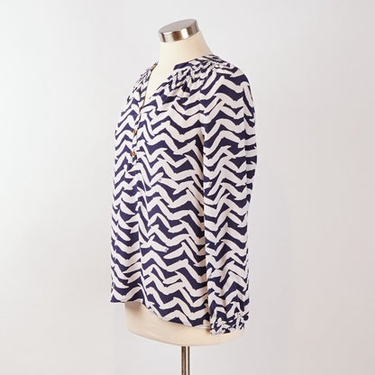 Lilly Pulitzer Elsa Silk Long Sleeve Blouse Navy Bird - S