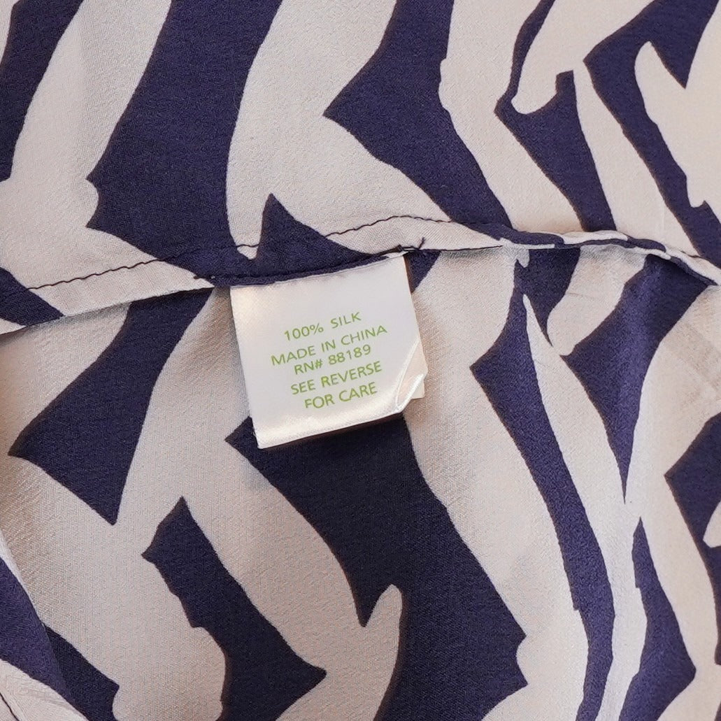 Lilly Pulitzer Elsa Silk Long Sleeve Blouse Navy Bird - S