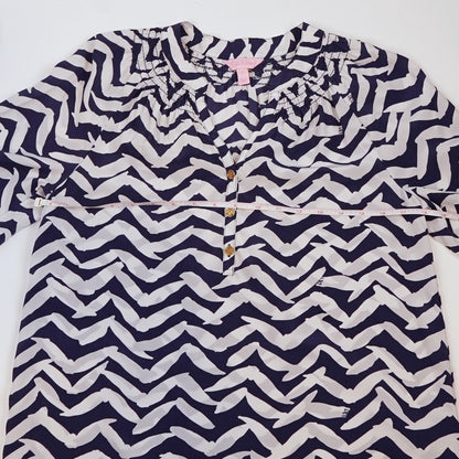 Lilly Pulitzer Elsa Silk Long Sleeve Blouse Navy Bird - S
