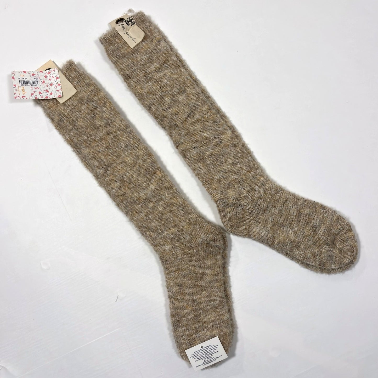 Free People Oatmeal Cozy Fuzzy Knee High Socks - 2 Pairs