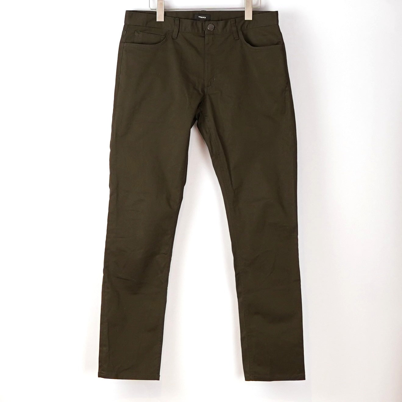Theory Raffi Pants Slim Fit Straight Leg Olive Forest Green - 34