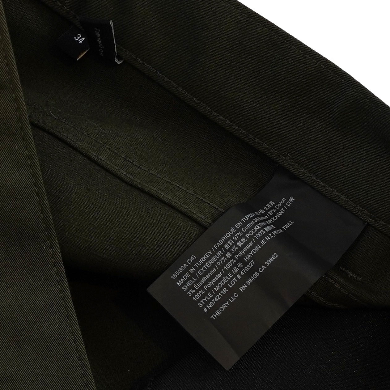 Theory Raffi Pants Slim Fit Straight Leg Olive Forest Green - 34
