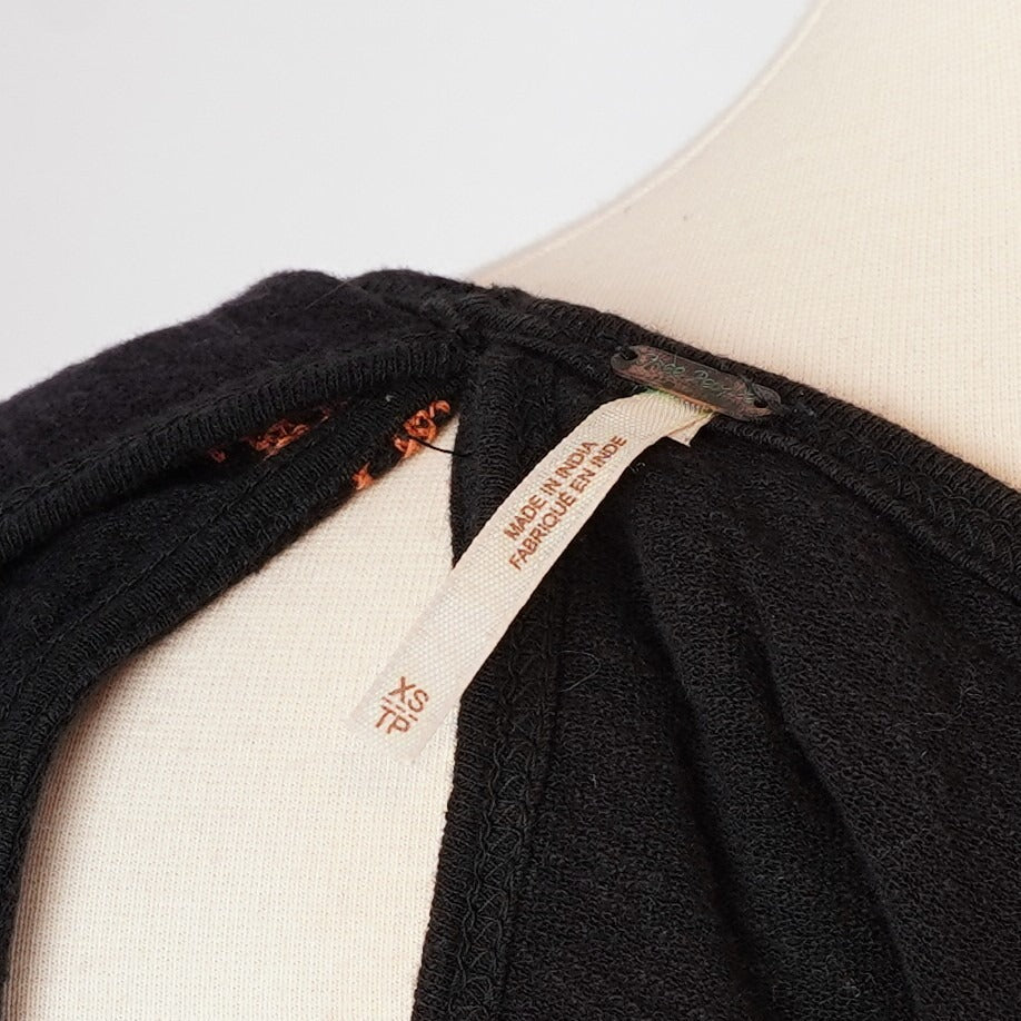 Free People Cross Stitch Embroidered Floral Top Black Off Shoulder - XS