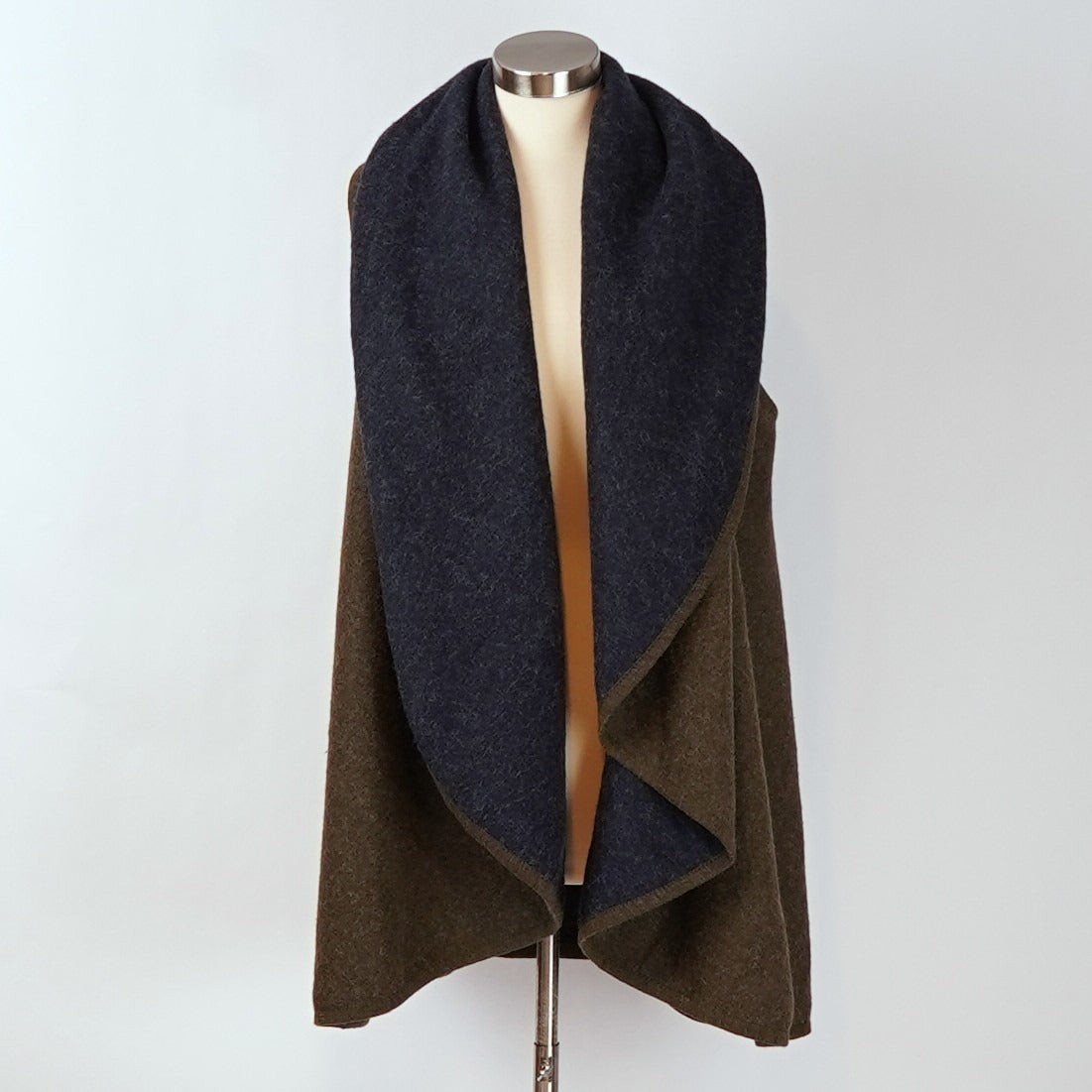 Anthropologie Lydia Long Draping Reversible Vest Navy Green Cardigan Duster - OS