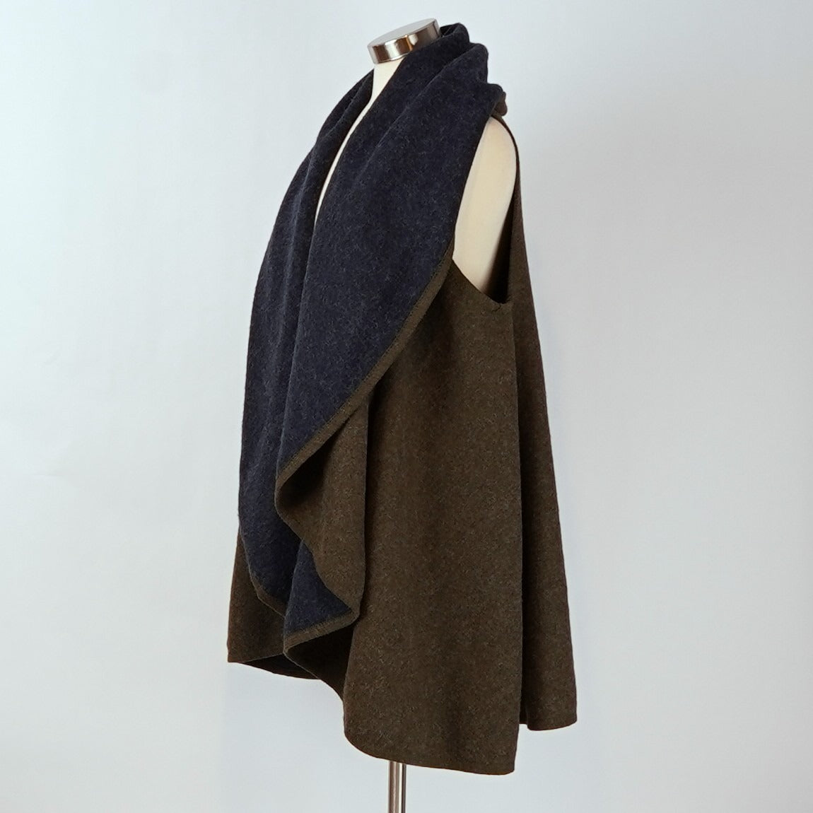 Anthropologie Lydia Long Draping Reversible Vest Navy Green Cardigan Duster - OS