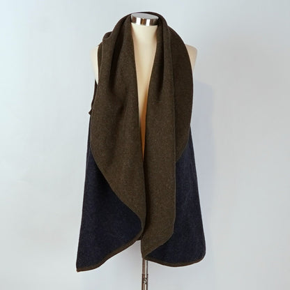 Anthropologie Lydia Long Draping Reversible Vest Navy Green Cardigan Duster - OS