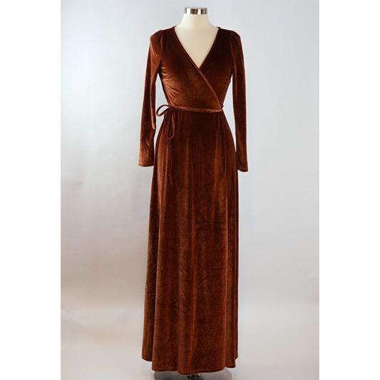 Baltic Born Esmeralda Velvet Wrap Maxi Dress Bronze Brown Rust - M