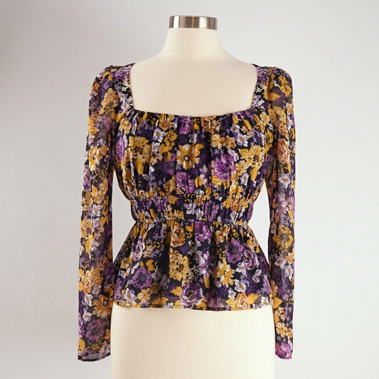 ASTR The Label Mustard Purple Floral Blouse - S