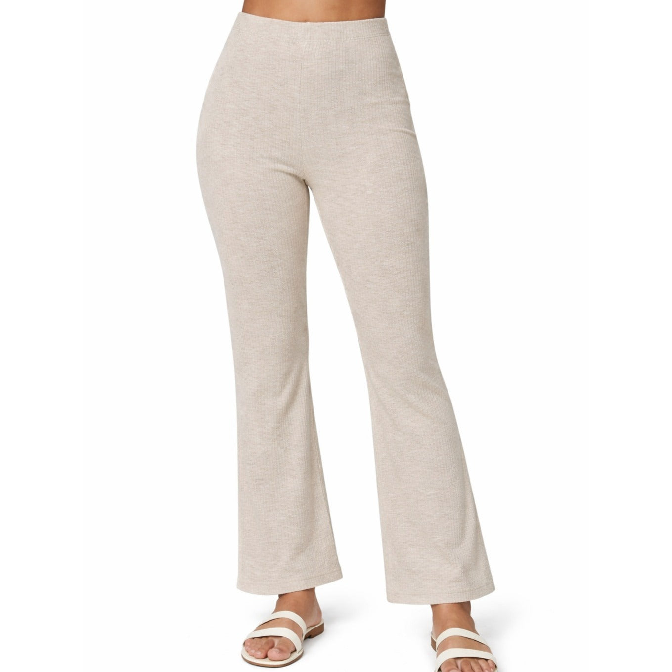 O'Neill Dallen Ribbed Knit Flare Pants Oatmeal Heather High Rise - L