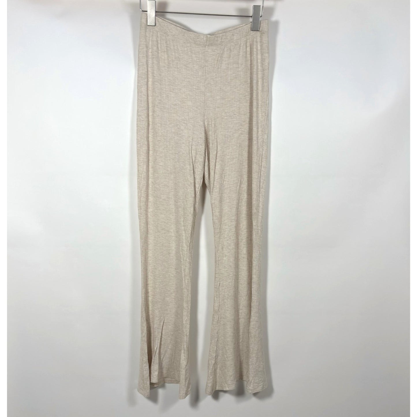 O'Neill Dallen Ribbed Knit Flare Pants Oatmeal Heather High Rise - L