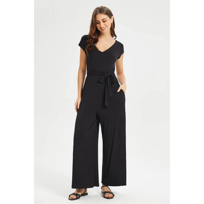 Betabrand Day to Night Wide Leg Jumpsuit Black Belted - S