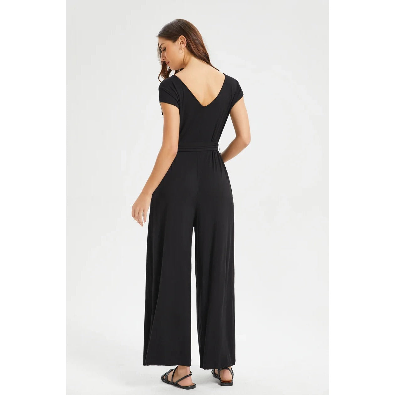 Betabrand Day to Night Wide Leg Jumpsuit Black Belted - S