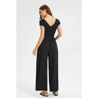 Betabrand Day to Night Wide Leg Jumpsuit Black Belted - S