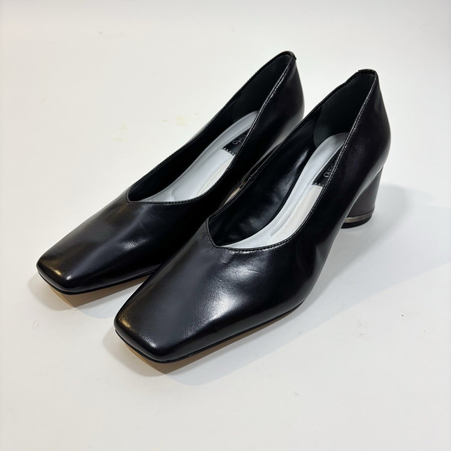 Franco Sarto Pisa Square Toe Pump Tan Nude Black Patent Leather - 8.5