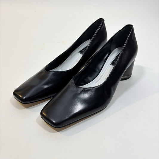 Franco Sarto Pisa Square Toe Pump Tan Nude Black Patent Leather - 8.5