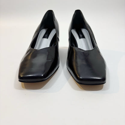Franco Sarto Pisa Square Toe Pump Tan Nude Black Patent Leather - 8.5