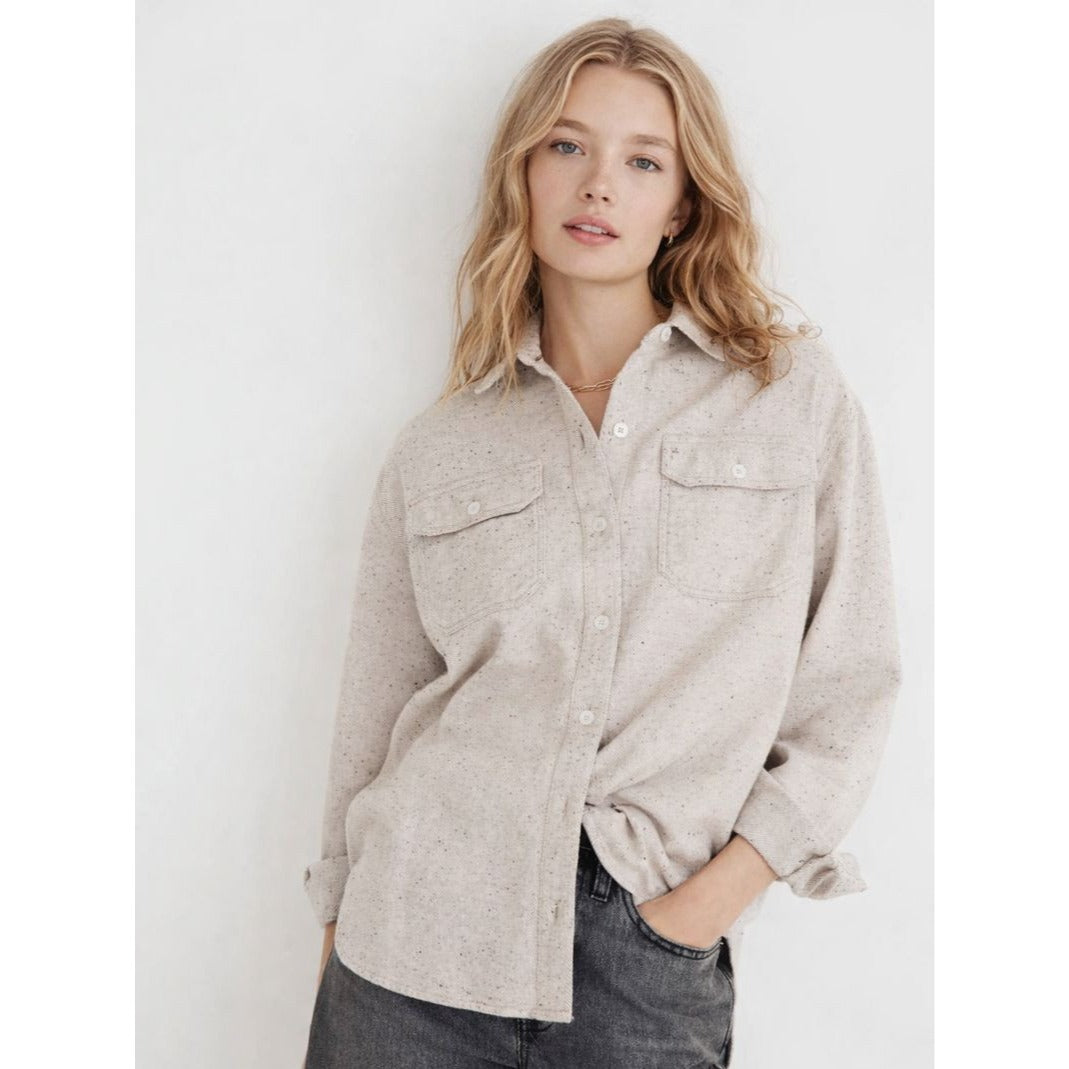 Madewell Donegal Flannel Kentwood Oversized Shirt Jacket Speckled Beige - S