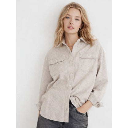 Madewell Donegal Flannel Kentwood Oversized Shirt Jacket Speckled Beige - S