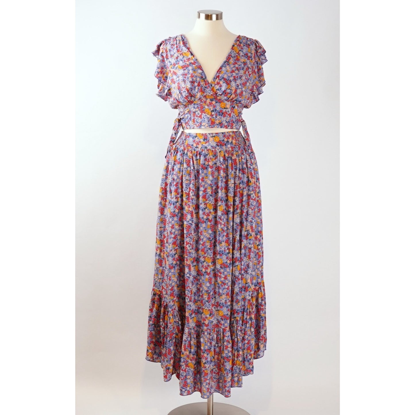 Free People Pretty Daze Maxi Skirt Set Blue Combo - S