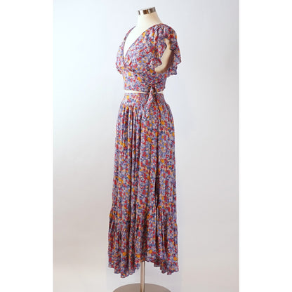 Free People Pretty Daze Maxi Skirt Set Blue Combo - S