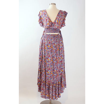 Free People Pretty Daze Maxi Skirt Set Blue Combo - S