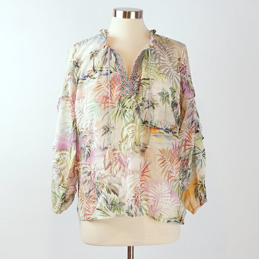Johnny Was Boho Print Long Sleeve Peasant Blouse Top - S