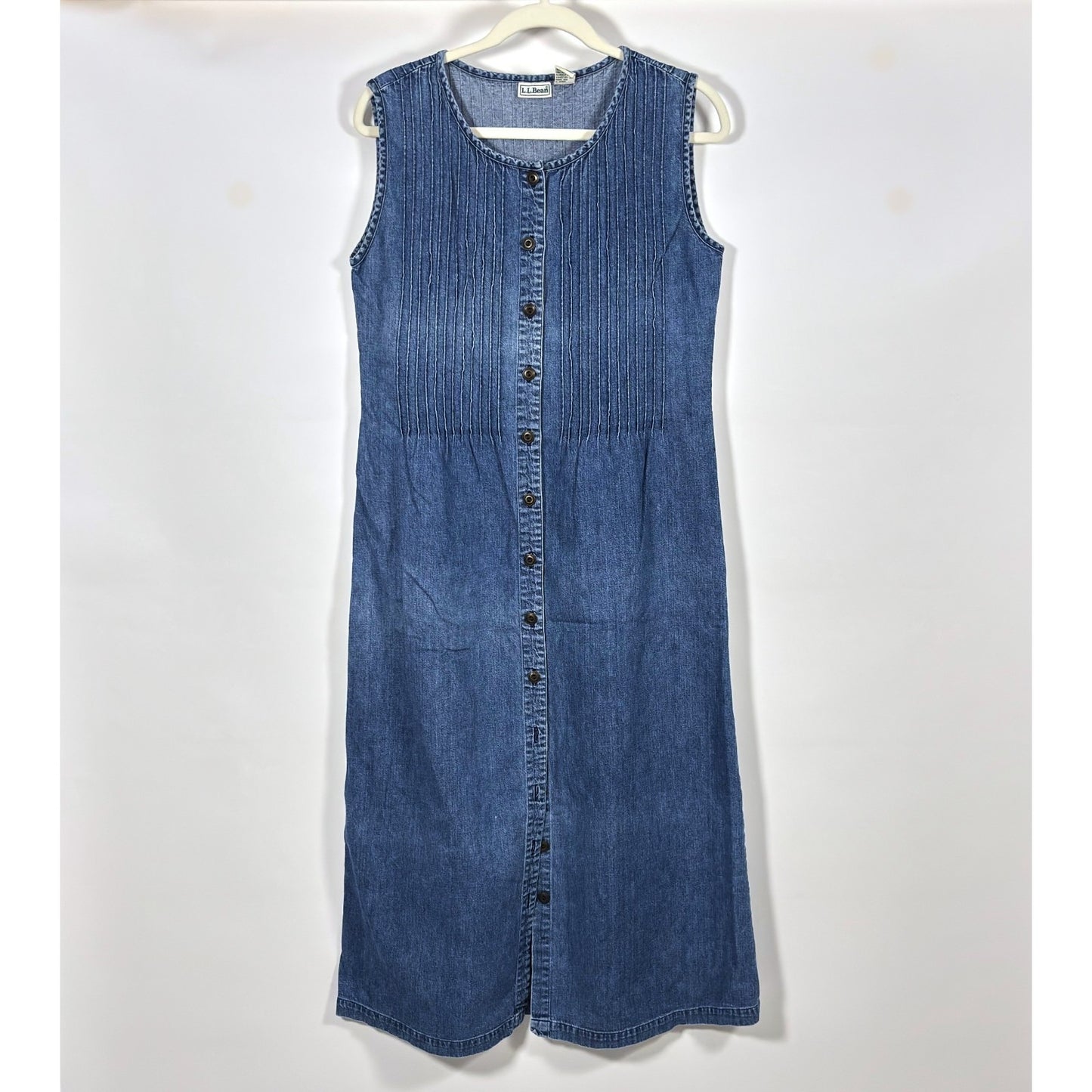 Vintage LL Bean Traveler Denim Midi Maxi Shirt Dress Sleeveless - 10