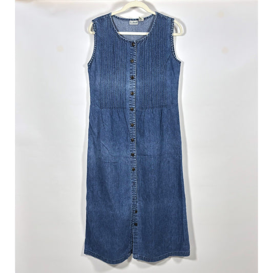 Vintage LL Bean Traveler Denim Midi Maxi Shirt Dress Sleeveless - 10