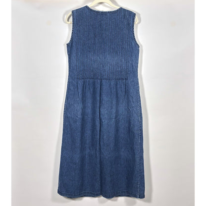 Vintage LL Bean Traveler Denim Midi Maxi Shirt Dress Sleeveless - 10