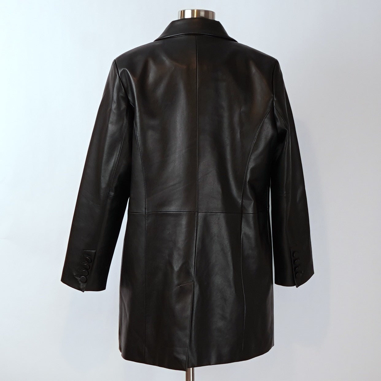 BCBGMaxAzria Vegan Leather Longline Notch Collar Blazer Coat Jacket Black - L