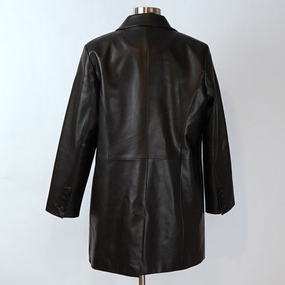 BCBGMaxAzria Vegan Leather Longline Notch Collar Blazer Coat Jacket Black - L