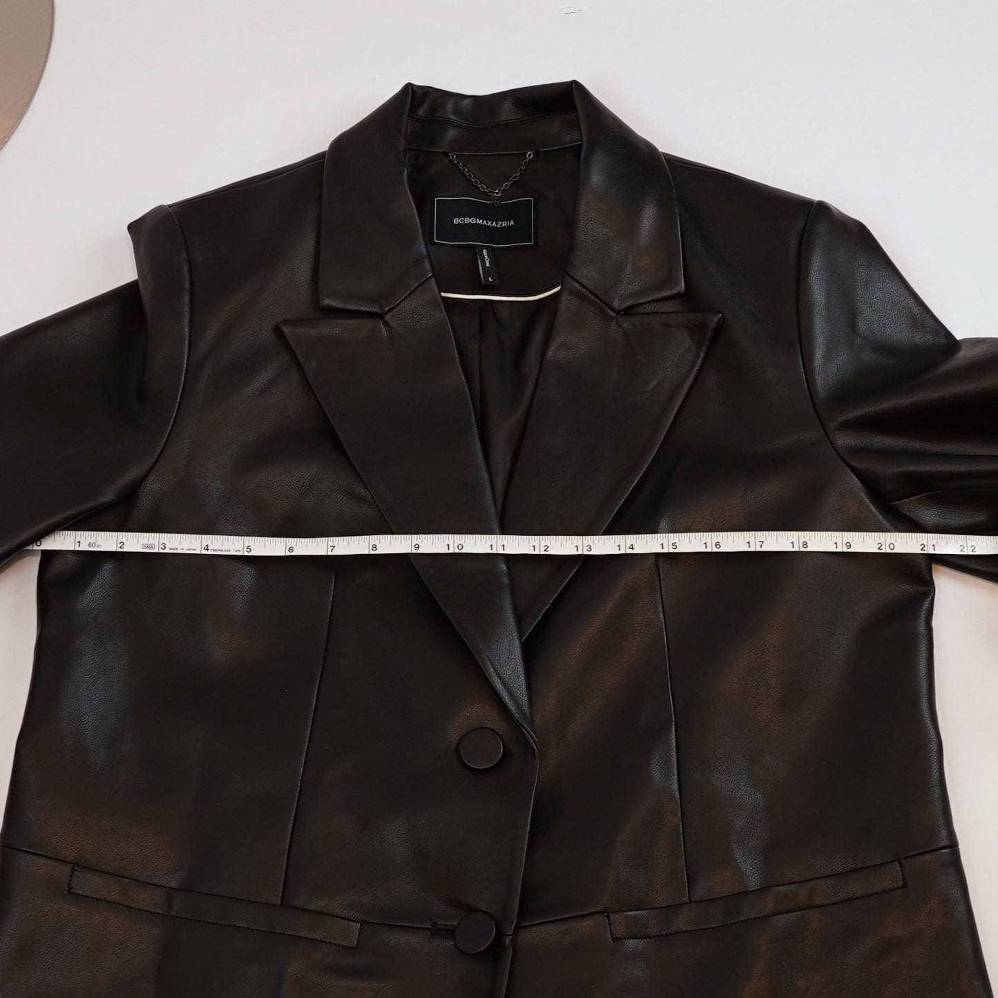 BCBGMaxAzria Vegan Leather Longline Notch Collar Blazer Coat Jacket Black - L