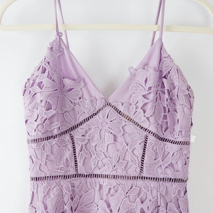 Love Ady Lavender Purple Floral Lace Overlay Dress - S
