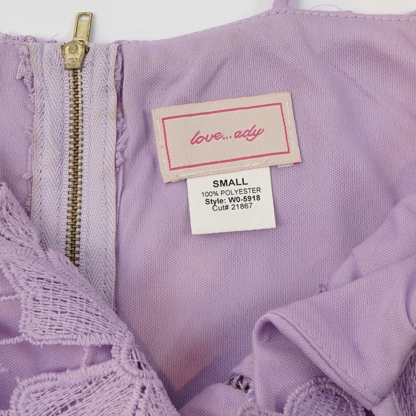 Love Ady Lavender Purple Floral Lace Overlay Dress - S
