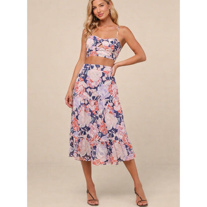 Lulus Floating Through Flowers Multi Floral Two-Piece Midi Dress - XS