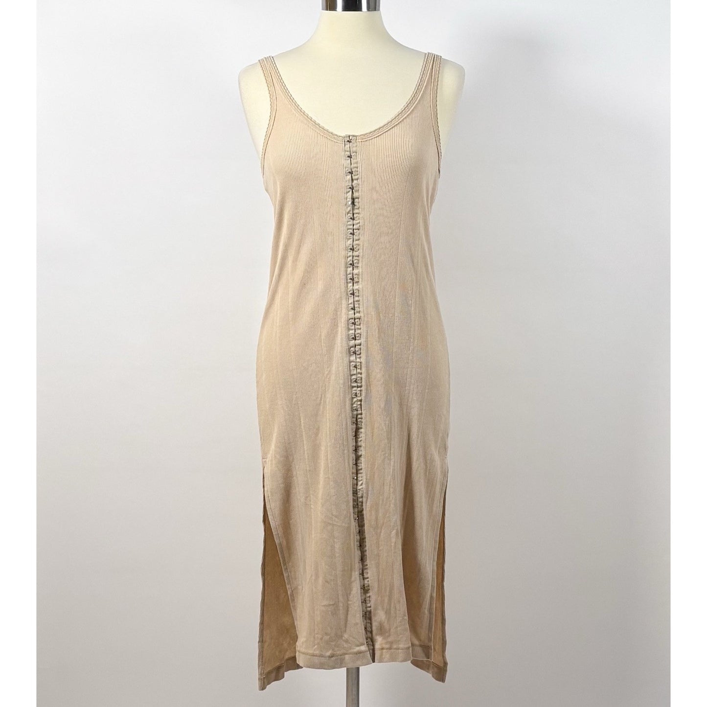 We The Free People Venice Tank Midi Dress Beige Ribbed Hook & Eye - S