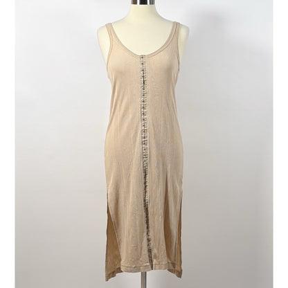We The Free People Venice Tank Midi Dress Beige Ribbed Hook & Eye - S