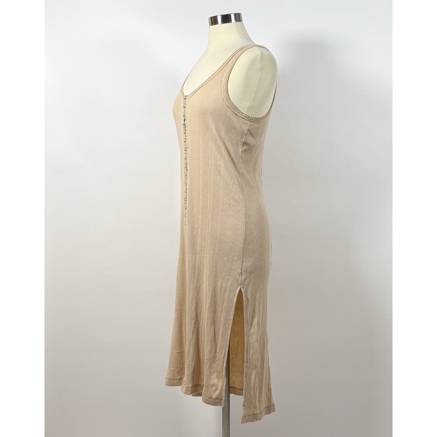 We The Free People Venice Tank Midi Dress Beige Ribbed Hook & Eye - S