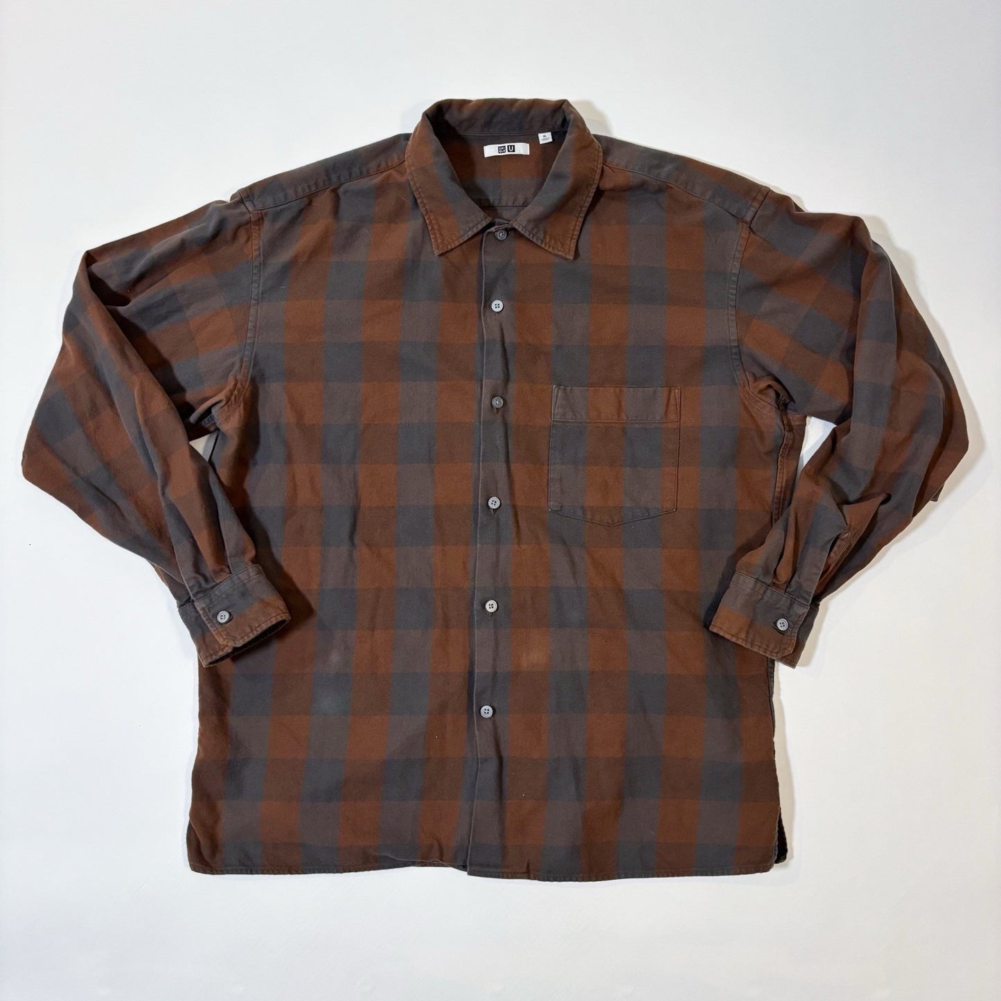Uniqlo Brown Flannel Check Plaid Long Sleeve Button Up Shirt - XL