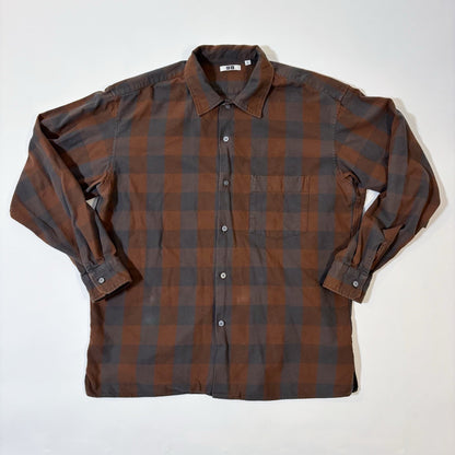 Uniqlo Brown Flannel Check Plaid Long Sleeve Button Up Shirt - XL