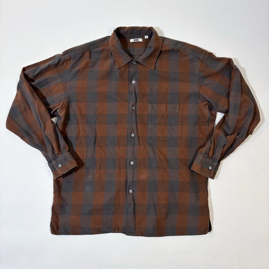 Uniqlo Brown Flannel Check Plaid Long Sleeve Button Up Shirt - XL